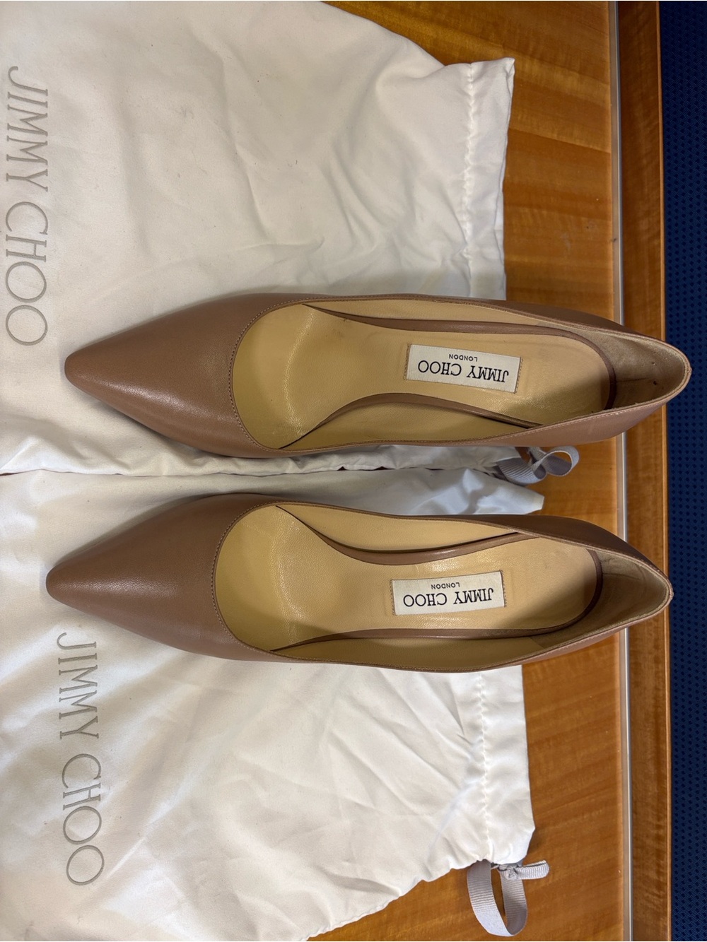 Jimmy Choo Taupe Leather Stiletto Pumps - Worn 3X